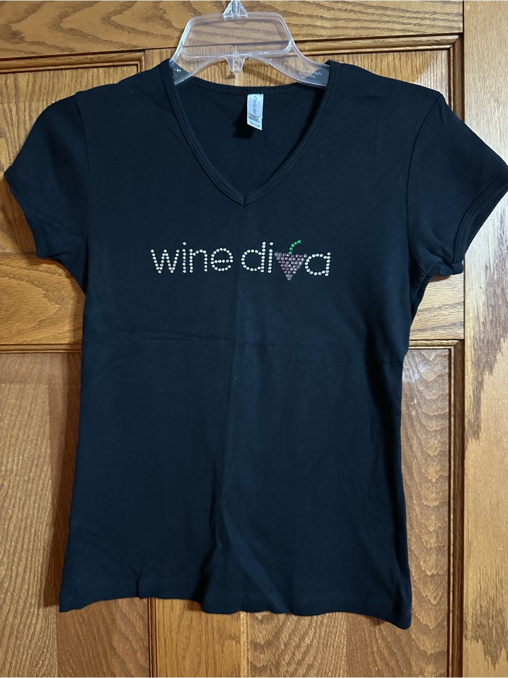 Wine Diva Black V-Neck Tee with Rhinestone Logo